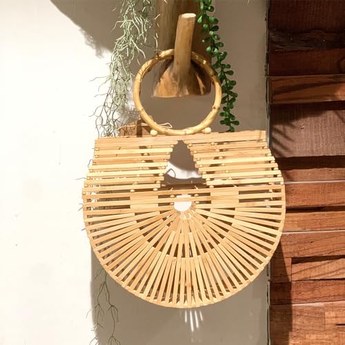 Bolso grande de bambú para mujer estilo cesta miniatura 4
