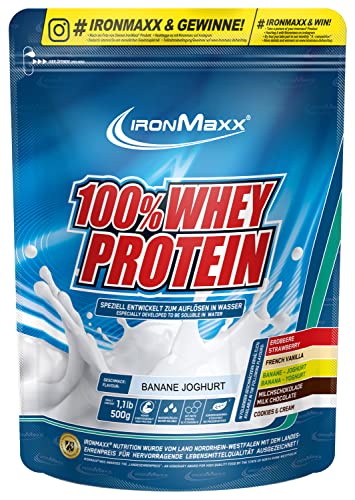 IronMaxx 100% Whey Protein Pulver 500g - Banane Yoghurt | Cremiger Eiweißshake mit BCAAs & EAAs | High Protein, Low Carb & zuckerarm | Ideal für Muskelaufbau & Fitness