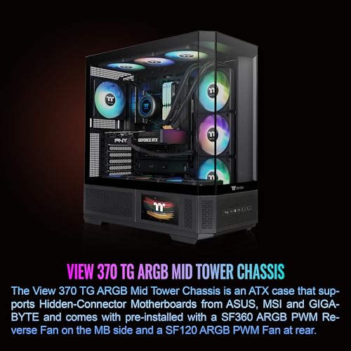 Image of Thermaltake View 370 TG ARGB Mid Tower; 1x360mm & 1x120 ARGB PWM Fans Included; 360mm Rad Support; 420mm GPU Clearance; Hidden Connector Support (ATX /mATX); Vertical GPU Support;Black;CA-11N-00M1WN-00