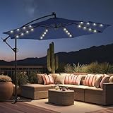 HOMSHADE 10ft Solar Lights Offset Cantilever Patio Umbrella - with Light, LED Lighted Offset Hanging Patio Outdoor Market Umbrella UPF50+ UV Protection with Easy Tilt and Crank (Navy Blue)