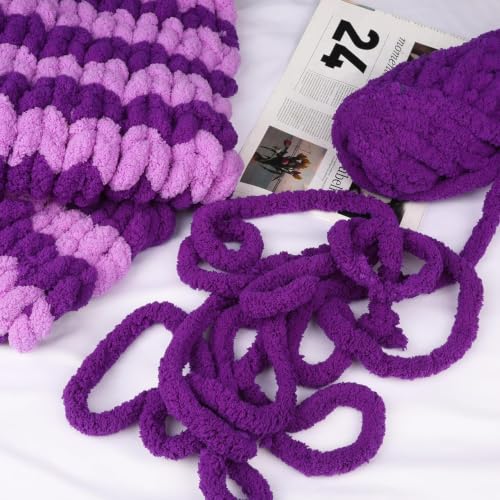 Image of 8 Packs Jumbo Chunky Chenille Yarn - 2040g(72oz) 245 Yards (224m) Bulky Yarn - Chunky Yarn for Hand Knitting Blanket,Cushions, Pet Bed - Soft and Durable(Violet)