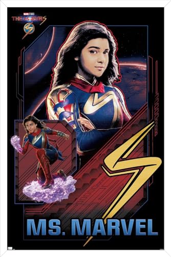 Poster mural Mme Marvel avec cadre blanc 56,8 x 86,4 cm, grande affiche Trends International