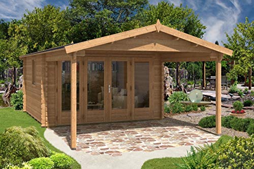 Alpholz Gartenhaus Spessart mit Doppeltür aus Massiv-Holz | Gerätehaus mit 44 mm Wandstärke | Garten Holzhaus mit…