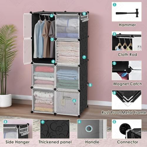 Image of Mevigo Plastic Wardrobe for Kids & Baby | 8-Door Cupboard for Clothes | Almirah for Kids Clothes | Collapsible Baby Wardrobe | Cupboard Storage Rack for Toys Books | Bedroom -Black