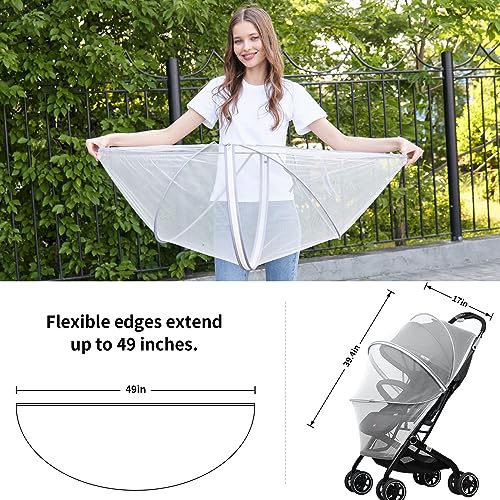 Mosquito Net for Stroller,Encrypted Stroller Mosquito Net Full Cover with Double Zipper,Breathable & Foldable Netting for Baby Cover(White)