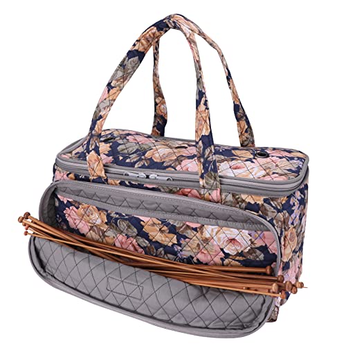Image of Yarn Bag-Large Size-Yarn Storage Organizer with Grommets-Portable Crochet Bag for Yarn Skeins-Crochet Hooks-Knitting Needles -Other Accessories (Peony)