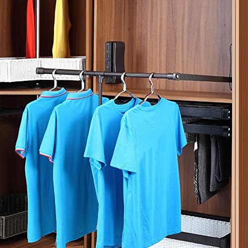 Adjustable Pull Down Closet Rod - Soft-Close Wardrobe Rail Organizer for Clothes - Side Mounted Hanging System - Space-Saving Closet Storage Solution