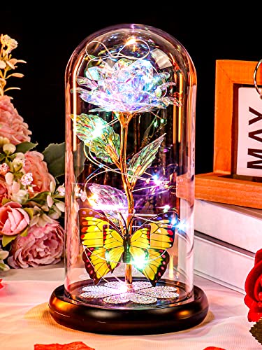 Pusuny-Mothers-Day-Rose-Gifts-for-Mom-Galaxy-Glass-Rose-Forever-Eternal-Crystal-Flower-Light-Up-Rose-in-Glass-Dome-with-Butterfly-Birthday-Gifts-for-Women-Mom-Wife-Grandma-Colorful