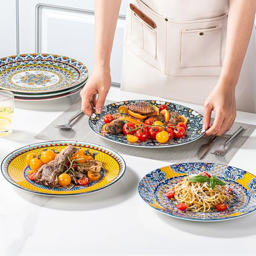 HENXFEN LEAD Dinner Plates Porcelain, 27 cm Salad Plates Coloured Breakfast Plates, 6 Piece Large Round Plate Set with Pattern and Colourful - Bohemian Style - Image 4