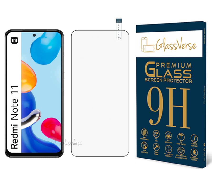 GlassVerse 9H Tempered Glass For Redmi Note 11 4G Smartphone(Pack of 1) Full Screen Protector With Free Installation Kit Full Screen Coverage If Received Damaged-6.43 Inch