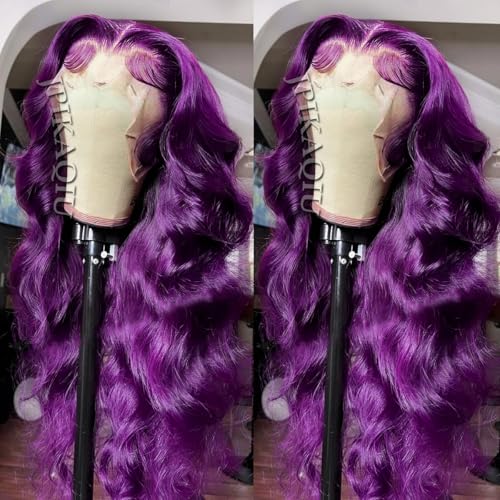 JPIKAQIU Purple Synthetic Lace Front Wig 24 Inch Long Body Wave Violet Lace Front Synthetic Wig Pre Plucked Hairline Glueless Heat Resistant Fiber Hair Wig for Fashion Women