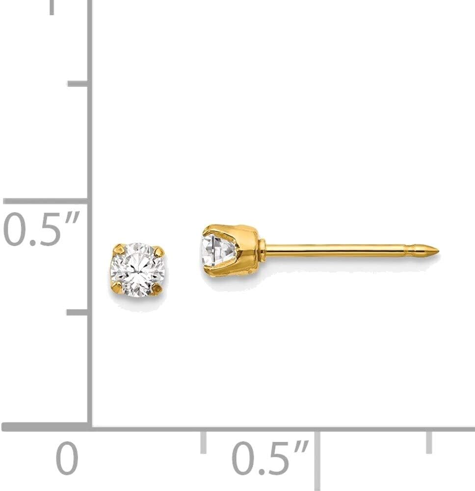 Inverness 14k 3mm CZ Long Post Earrings in 14K Yellow Gold Decadent