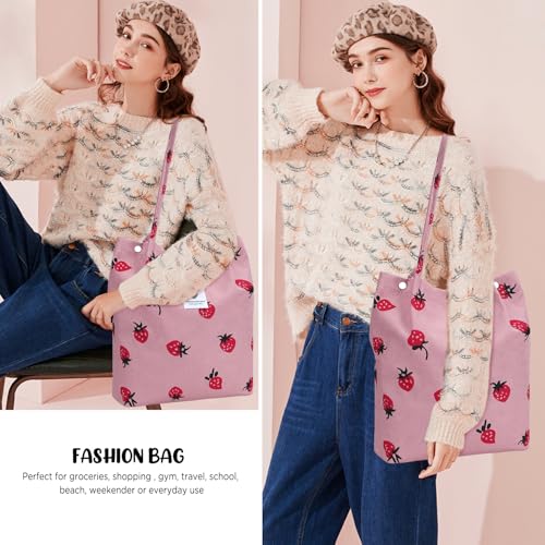 Image of Ayieyill Corduroy Tote Bag for Women Canvas Shoulder Cord Purse with Inner Pocket