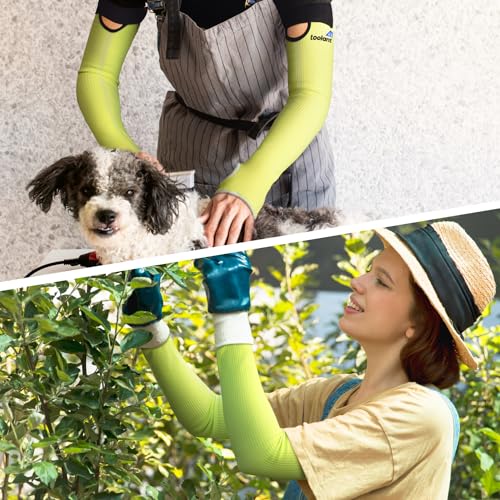 Image of OriStout Cut Resistant Gardening Sleeves with Tumb Hole, Green, 1 Pair | Protective Arm Sleeves for Yard Work, Kitchen, Arm Guards for Biting, Pet Grooming, Gardening Gifts for Women, One Size