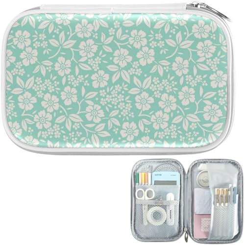 Image of White Flowers Pencil Bag Case Zipper Pencil Holder Organizer Stationary Pen Bag Cosmetic Makeup Bag Pouch Purse for School Office Supplies