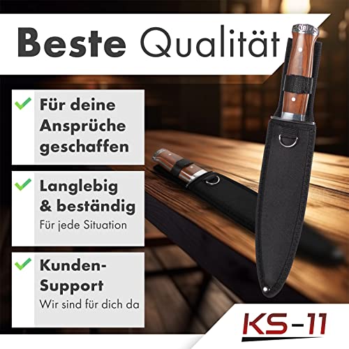 Foto von 2er Set Outdoor Messer feststehend 33cm großes Jagdmesser mit Holzgriff und Nylonholster - Survival Messer Outdoor Dolch – bushcraft Knife - Bowiemesser - USA Sabber