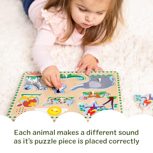 Image of Melissa & Doug Zoo Animals Sound Puzzle - 8-Piece Wooden Peg Puzzle with Light-Activated Sounds, Music Learning Toy for Toddlers and Preschoolers Ages 2+ (Pack of 12)