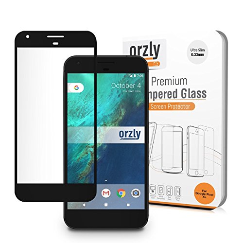 Orzly Google Pixel Screen Protector, 2.5D Pro-Fit Tempered Glass Screen Protector for Google Pixel Phone (5 inch Model - 2016) - Transparent with Charcoal Black Rim