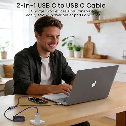 Image of MX 2 in 1 Type-C to Dual Type-C Cable 1M, 100W PD Fast Charging & Data Sync, Splitter Cord for MacBook Air /Pro, iPad, Samsung Galaxy, Laptop, Tablet, Power Bank & Compatible Devices