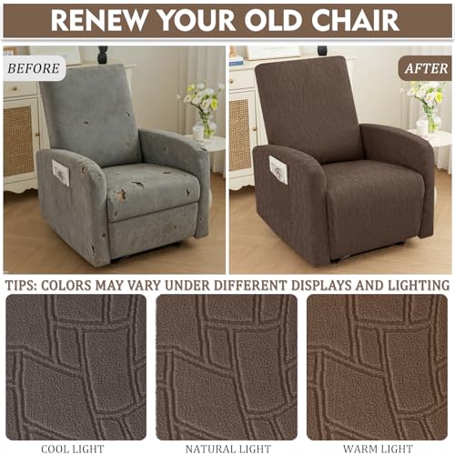 Image of ZNSAYOTX 100% Waterproof Recliner Chair Covers, 3-Piece Stretch Fit Recliner Slipcovers with Buckle & Elastic Band for Lazy Boy, Stay in Place, Soft Plaid Jacquard Protector (Small, Brown)