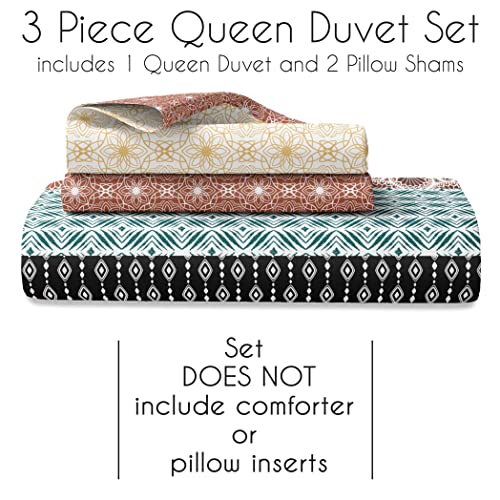 Sweet Jojo Designs Reversible Bohemian Boho Chic Mandala Geometric Duvet Comforter Cover And Sham Full Queen Size Bed Bedding Set Bedroom Aesthetic 3 Pc. Colorful Patterned Tribal Blue Red Yellow #TOP4