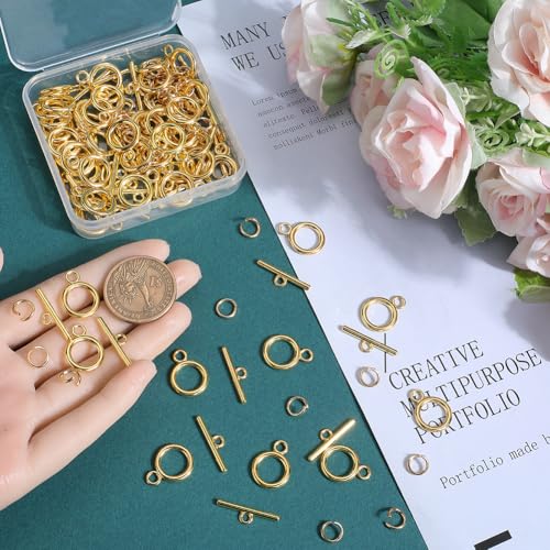 SOFPLATE 1 Box 60 Sets Toggle Clasps Ring and Bar Clasp Gold & 120Pcs Brass Open Jump Rings OT Toggle Clasp T-Bar Connectors Findings for jewellery Making Clasps Supplies DIY Crafts Necklace Bracelet - Image 3