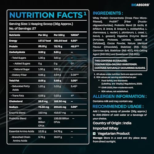 Nutrabay BioAbsorb Whey Protein Powder - 1kg, Milk Chocolate ...