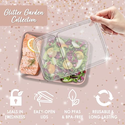 Image of Bentgo Prep - 20-Piece 2-Compartment Reusable Meal Prep Containers with Lids, PFAS & BPA Free Materials, Durable, Microwave, Freezer, & Dishwasher Safe To Go Food Storage (Sweet Pea Glitter)