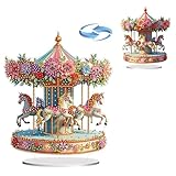 ARTopet DIY Diamond Desktop Ornament PET Irregular Shape Special Shaped Crystal Double Sided Pattern Single Sided Diamond Art Painting Tabletop Home Ornaments Decor (Carousel)