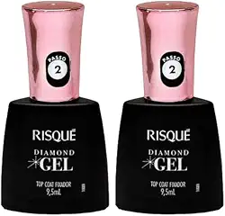 Kit 2 Risque Diamond Gel Top Coat Fixador 9,5ml Extra Brilho.