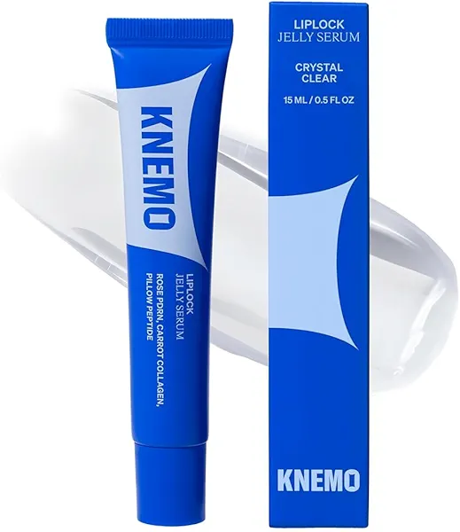 KNEMO LipLock Jelly Serum for Dry Lips, Long-Lasting, Hydrating, Plumping, Glossy Mask with Rose PDRN, Carrot Collagen, Pillow Peptide, Moisturizing Tinted Lip Balm. (Crystal Clear)