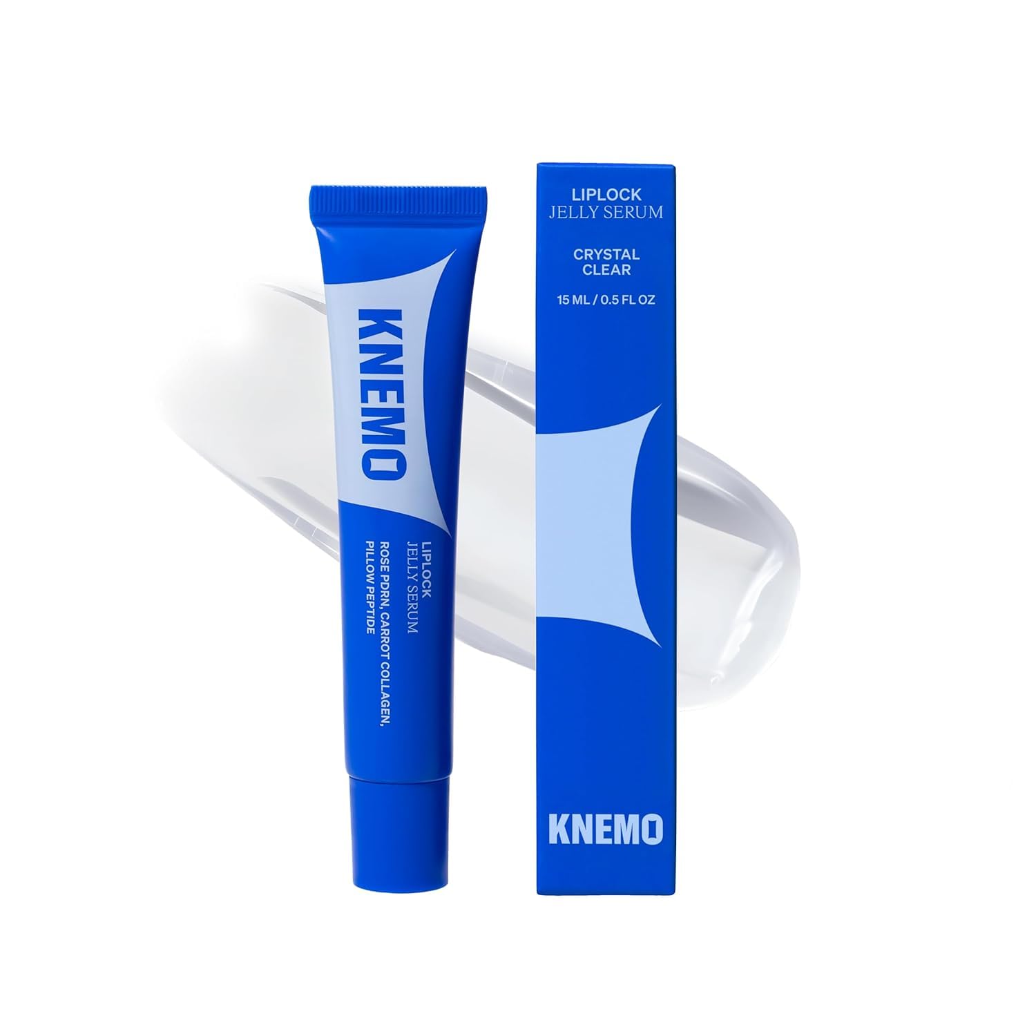 KNEMOLipLock Jelly Serum for Dry Lips, Long-Lasting, Hydrating, Plumping, Glossy Mask with Rose PDRN, Carrot Collagen, Pillow Peptide, Moisturizing Tinted Lip Balm. (Crystal Clear)