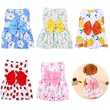 SUPERFINDINGS 5 Stück Hundekleidung Für Mädchen Polyester Haustier Sommerbekleidung Blumen Hundekleid Niedlicher Hund Rock Welpe Prinzessin Schleifen Kleider Für Kleine Katzen Haustiere 28x25.5cm,XS