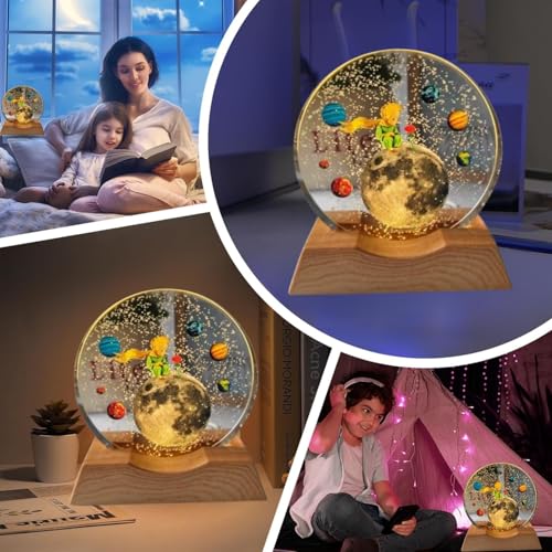 Image of One94Store 3D Acrylic LED Night Light - Warm White & Moon and Stars Design with Durable Plastic Base, Decorative Table Lamp for Bedroom, Living Room, Kids Room, Study & Home Decor Gifting