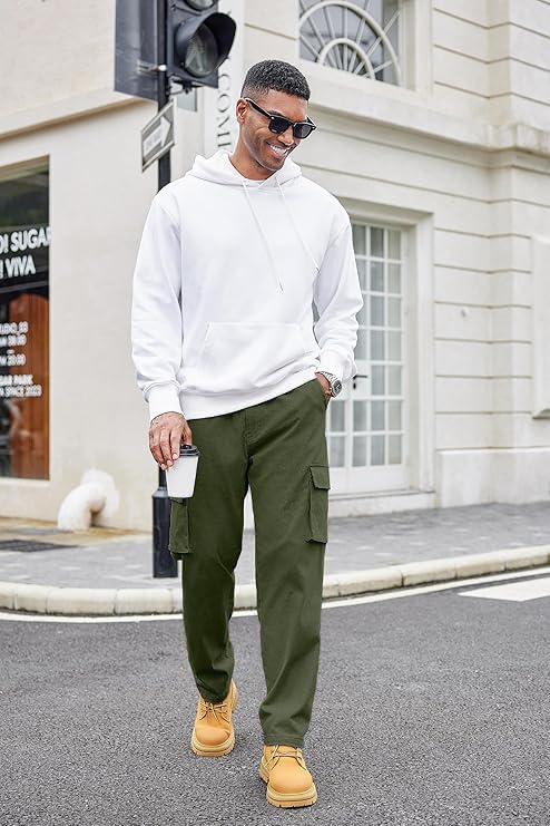 Image of CB-COLEBROOK Men Mid Rise Cargo || Cargo Pants Cotton || Relaxed Fit Elastic Waist || Loose Fit || Casual Pants || Cargos Pant with 7 Pockets (Cargo-48-54)