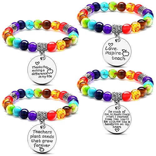 Cadeaux de Remerciement Enseignants : 4 Bracelets de Graduation en Perles de Chakra
