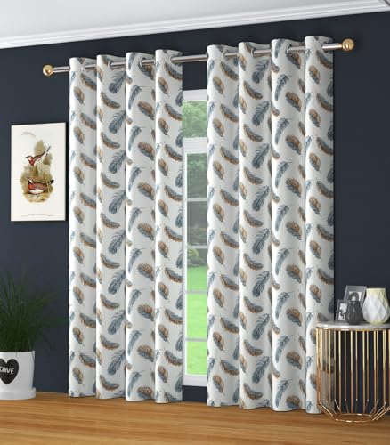 Image of Yarnis Feather Printed Light-Filtering Curtains 9 Feet Long Set of 2 for Door Living Room, Grey, Parda