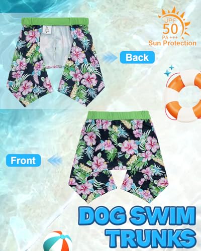 Image of CuteBone Dog Swim Trunks Swimsuit Durable & Comfortable - Quick-Dry, Adjustable Waistband Shorts, UV Protection Bikini- Perfect for Beach, Pool & Outdoor Fun, Hawaii DST04S