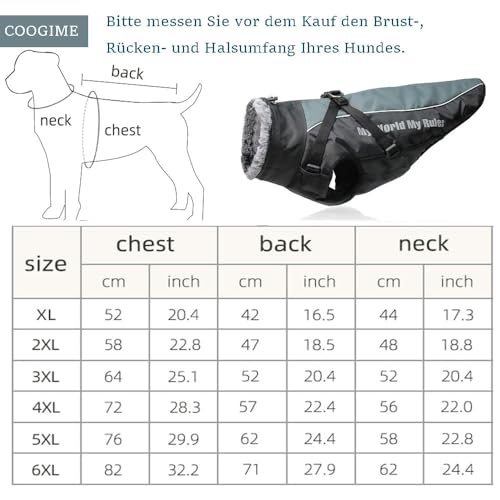 Coogime Dog Jacket for Medium and Large Dogs Waterproof, Winter (XL-6XL) (Black, 5XL) - Image 2