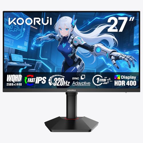 KOORUI 27インチ ゲーミングモニター - WQHD (2560x1440) 320Hz 1ms Adaptive-Sync搭載 極低モーションブラー HDR400 HDMI/DisplayPort対応 VESAマウント可能 ブラック G2721E