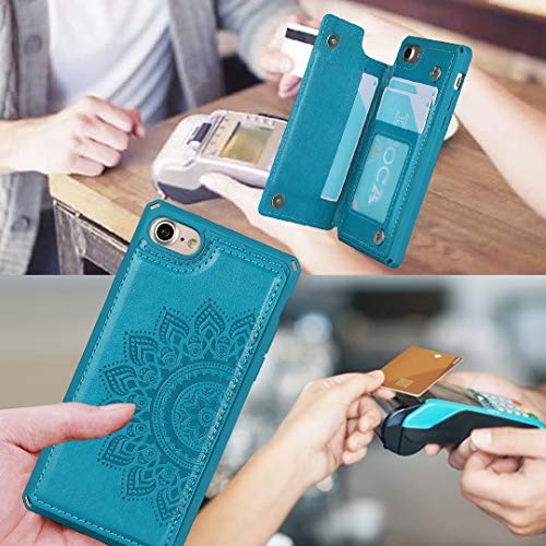 Icovercase For Iphone Se (2Nd) 202078 Wallet Case With Card Slots Holder Stand [Rfid Blocking] Pu Leather Kickstand Magnetic Shockproof Case With Wrist Strap For Men Women (Mandala Blue), M-Blue #TOP7