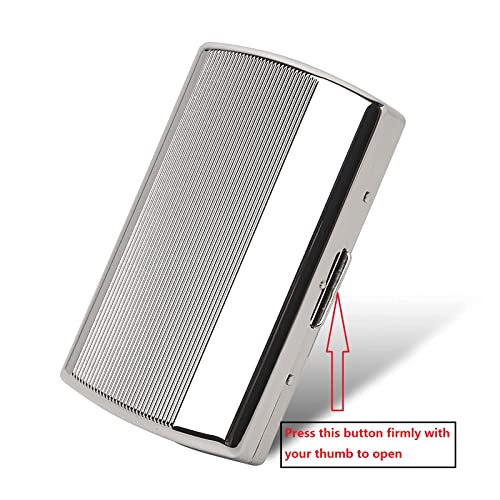 Image of Retro Mini Metal Cigarette Case - Portable Pocket Box for Women and Men, Double Sided Spring Clip Open, Holds 12 Regular Size 85mm Cigarettes (Silver)