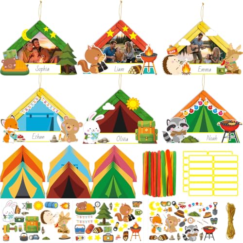 Fancy Land 24 Pack Camping Picture Frame Craft Kits for Kids Summer Camp Wood Frame Hanging Ornaments DIY Camping Party Favors Outdoor Activities Decorations VBS Classroom Supplies