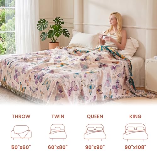 Image of MSGKV Boho Throw Cotton Butterfly Blanket 60 inchx80 inch for Couch Sofa Decor