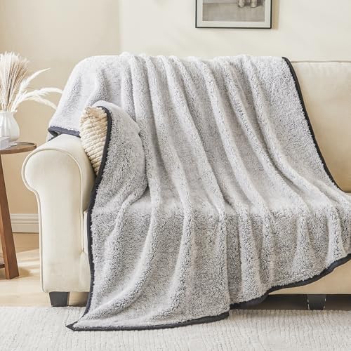 Image of EMME Soft Sherpa Fleece Blanket Reversible Plush Fluffy Large Blanket, Light Weight Warm Decorative Boho Blanket Cover for Sofa, Couch, Bedroom,Travel(Black,50 inchx60 inch)