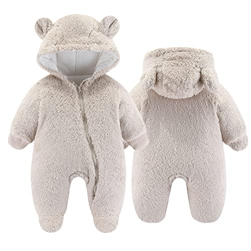 Image of UVIPC Newborn Baby Bear Fleece Outfit Footie Jumpsuit Winter Romper Snowsuit outfit Bear Suit Warm Hooded Outfits