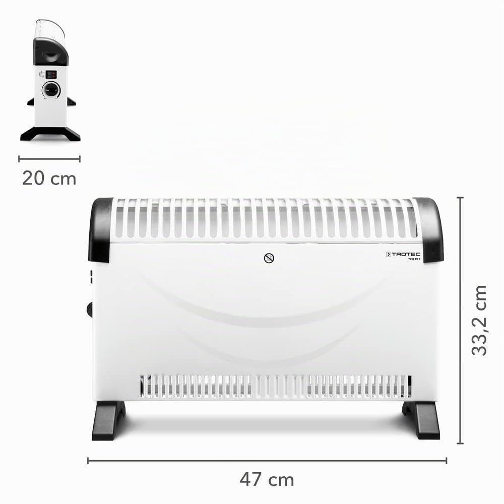 TROTEC TCH 19 E convector eléctrico 2.000 W para hogar, taller y garaje | Para estancias de hasta 24 m²/60 m³, 3 niveles, termostato, función antihielo y protección contra sobrecalentamiento