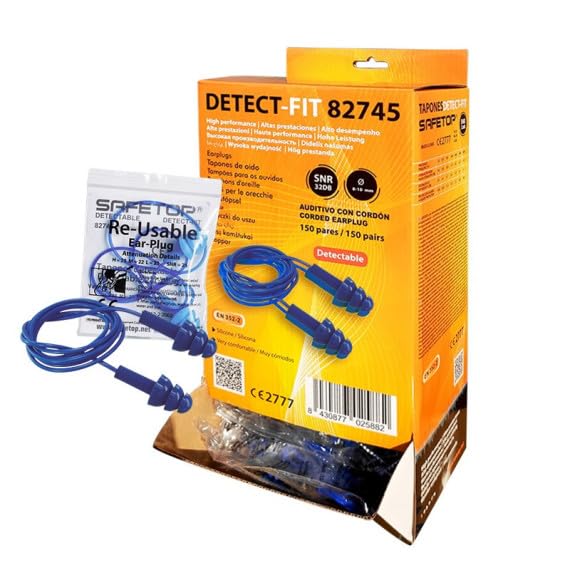 Safetop 82745 - Detect-fit. tapones detectables con cordón (bolsa 150 pares)