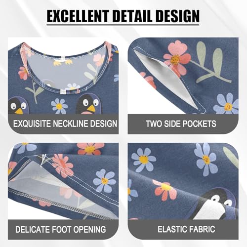 ALAZA Penguin Blossom Floral Pajamas Short Sleeve 2 Piece Sleepwear Top and Bottom Pajama Set Unisex4