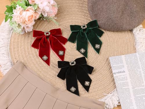 Image of Women's Velvet Alloy Rhinestone Bow Tie, Pre-Tied Bowties for Woman 1 Pcs